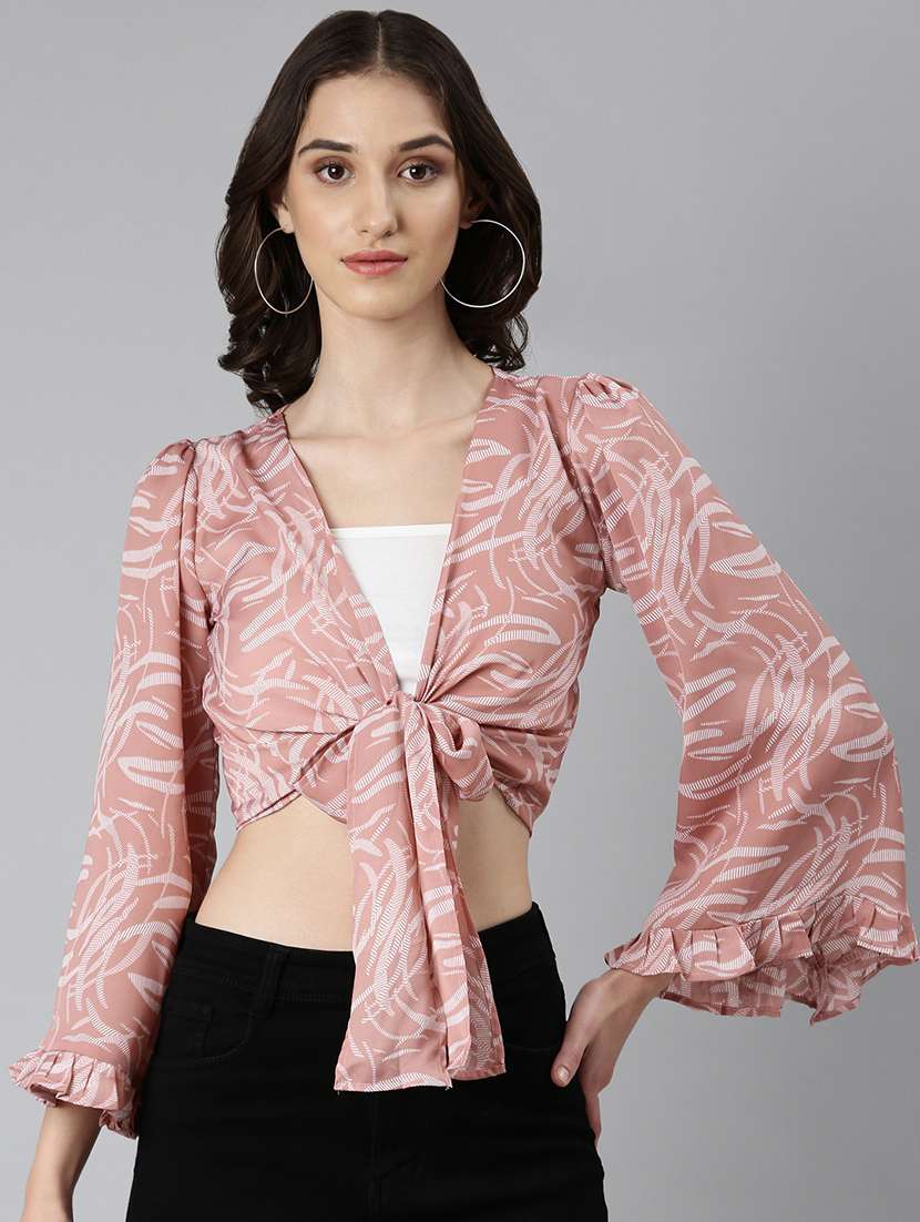 women printed bell sleeves crop top - 22504996 -  Standard Image - 2