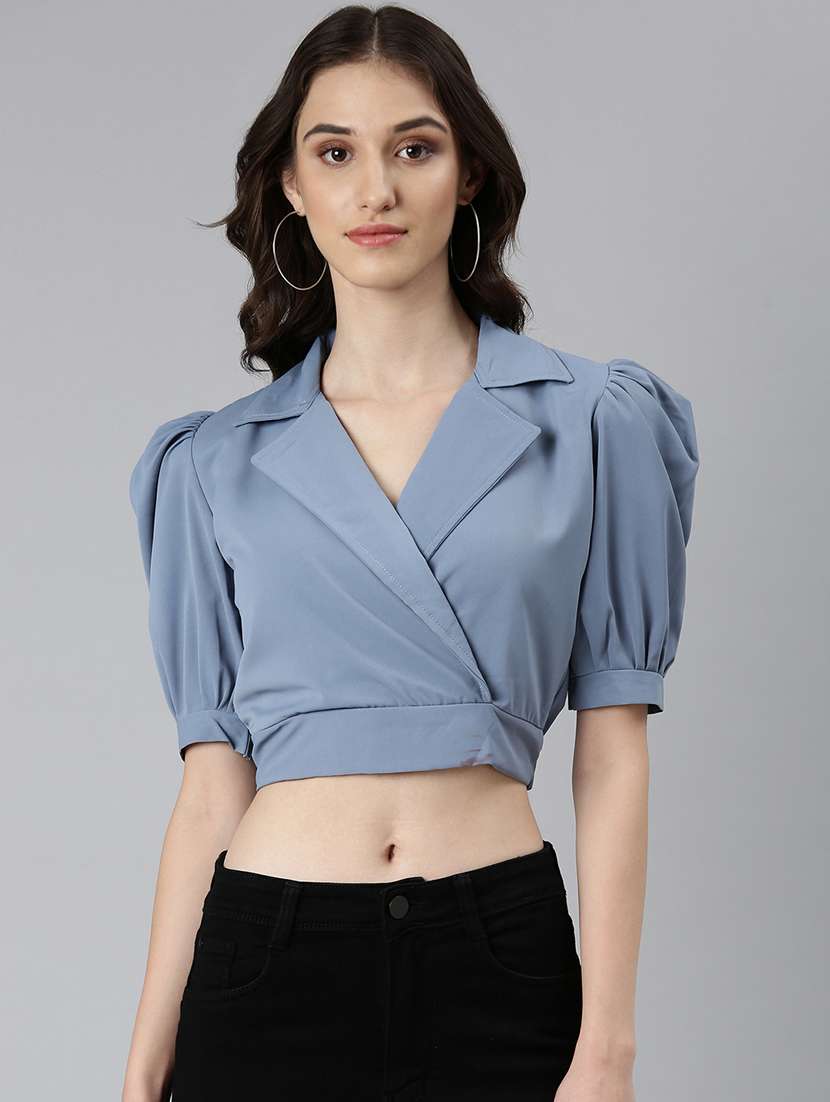 Women Solid Puff Sleeves Crop Top - 22505001 -  Standard Image - 2
