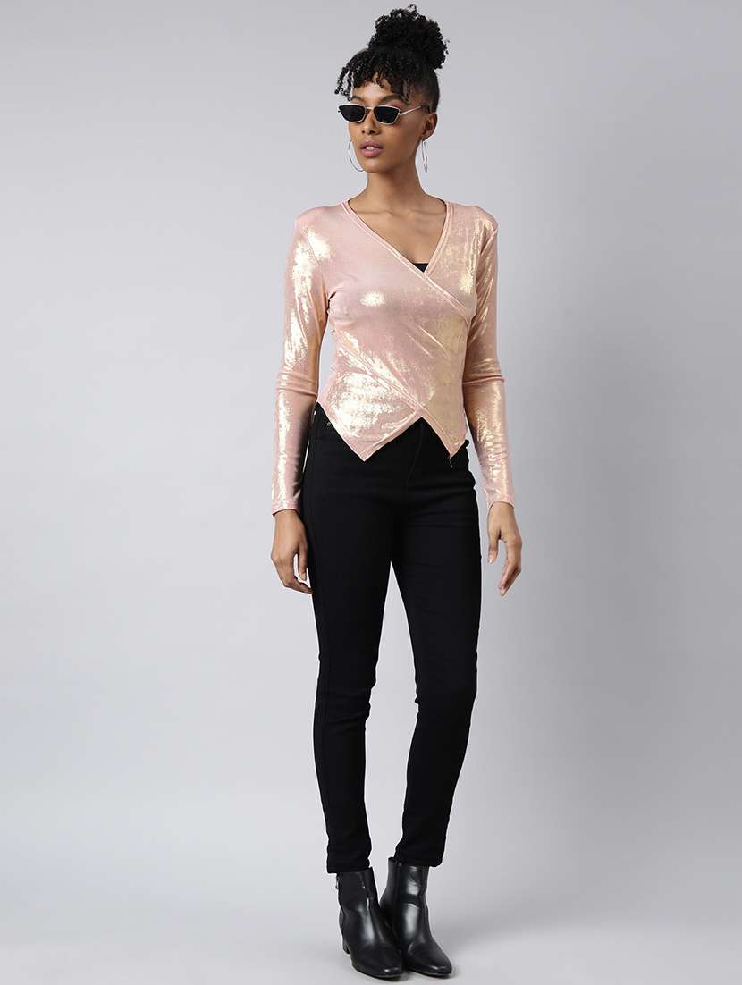 women solid long sleeves wrap top - 22505017 -  Standard Image - 7