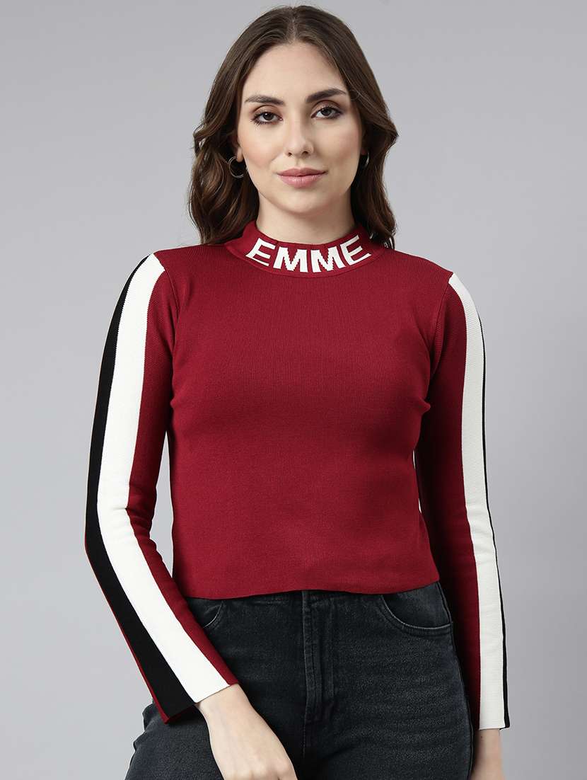 women colourblocked mock neck regular top - 22505041 -  Standard Image - 2