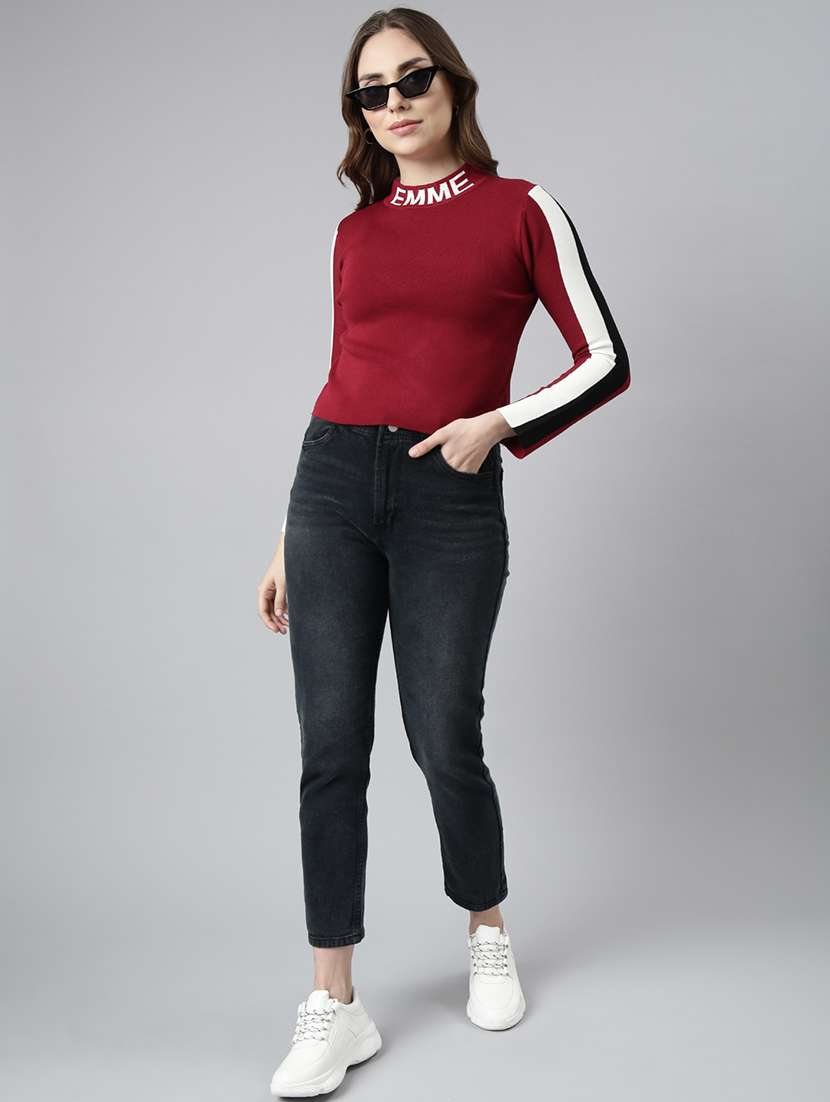 women colourblocked mock neck regular top - 22505041 -  Standard Image - 7