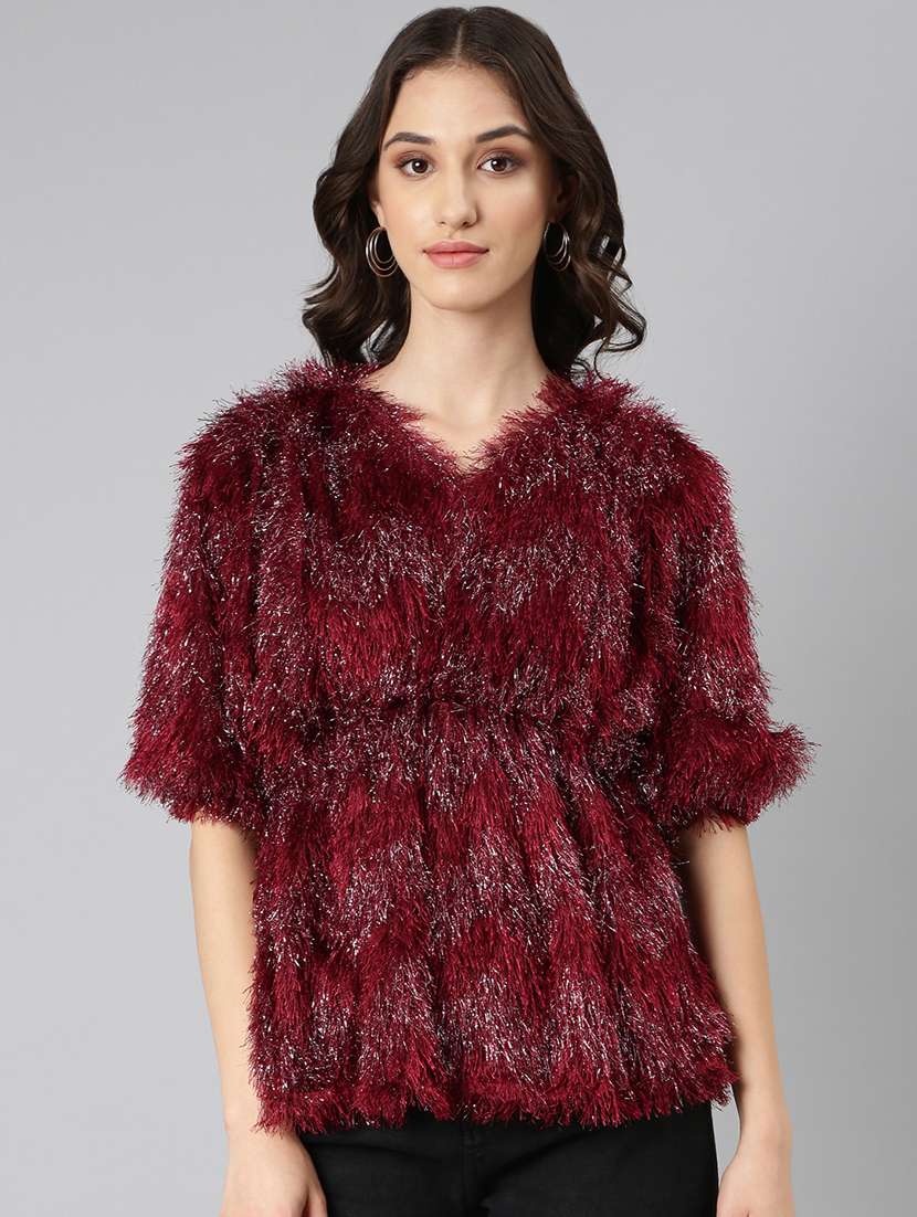 women self design v neck peplum top - 22505045 -  Standard Image - 2