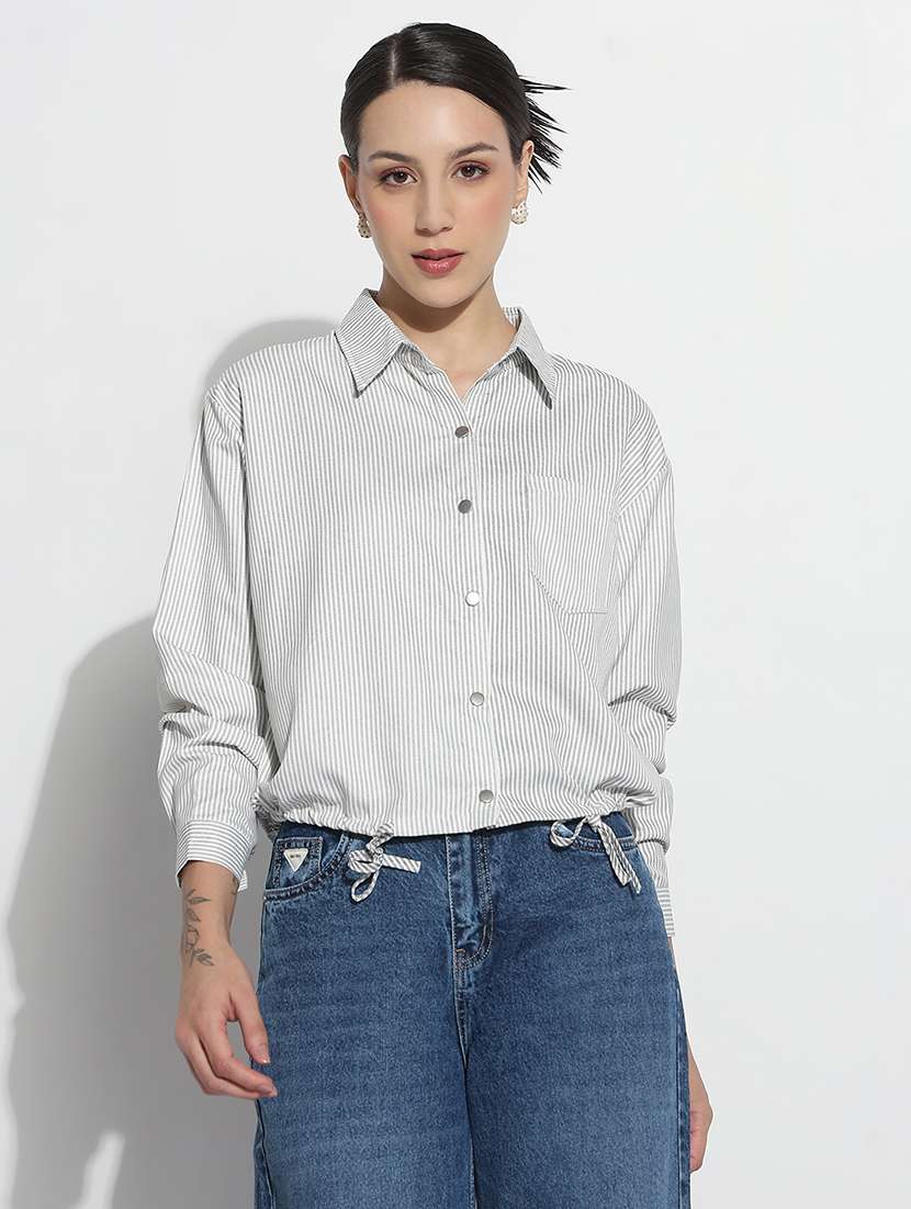 women striped long sleeves regular shirt - 22505050 -  Standard Image - 2