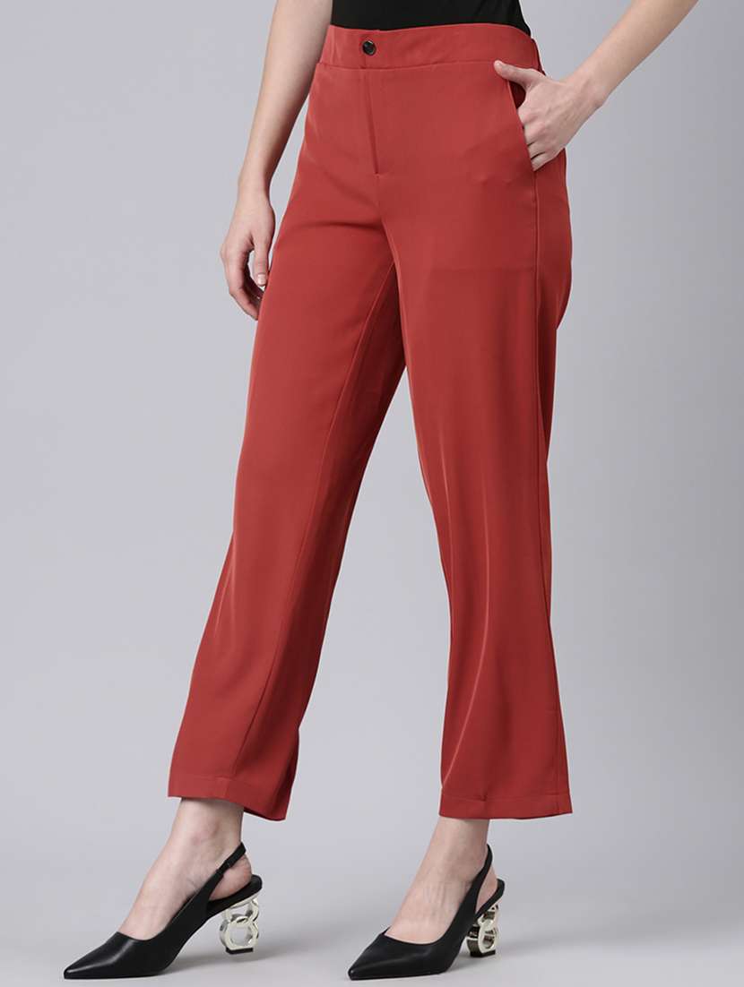 women solid mid rise straight fit trouser - 22505053 -  Standard Image - 2