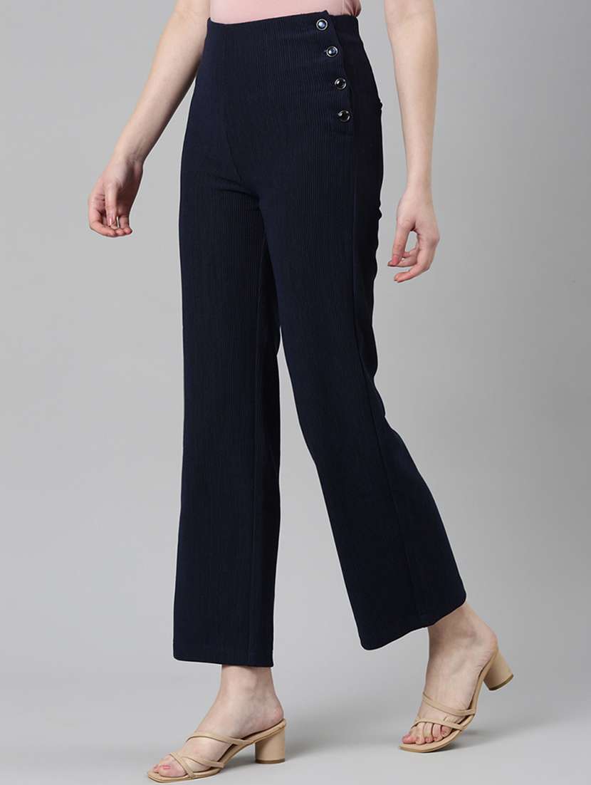women solid high rise straight fit trouser - 22505069 -  Standard Image - 2