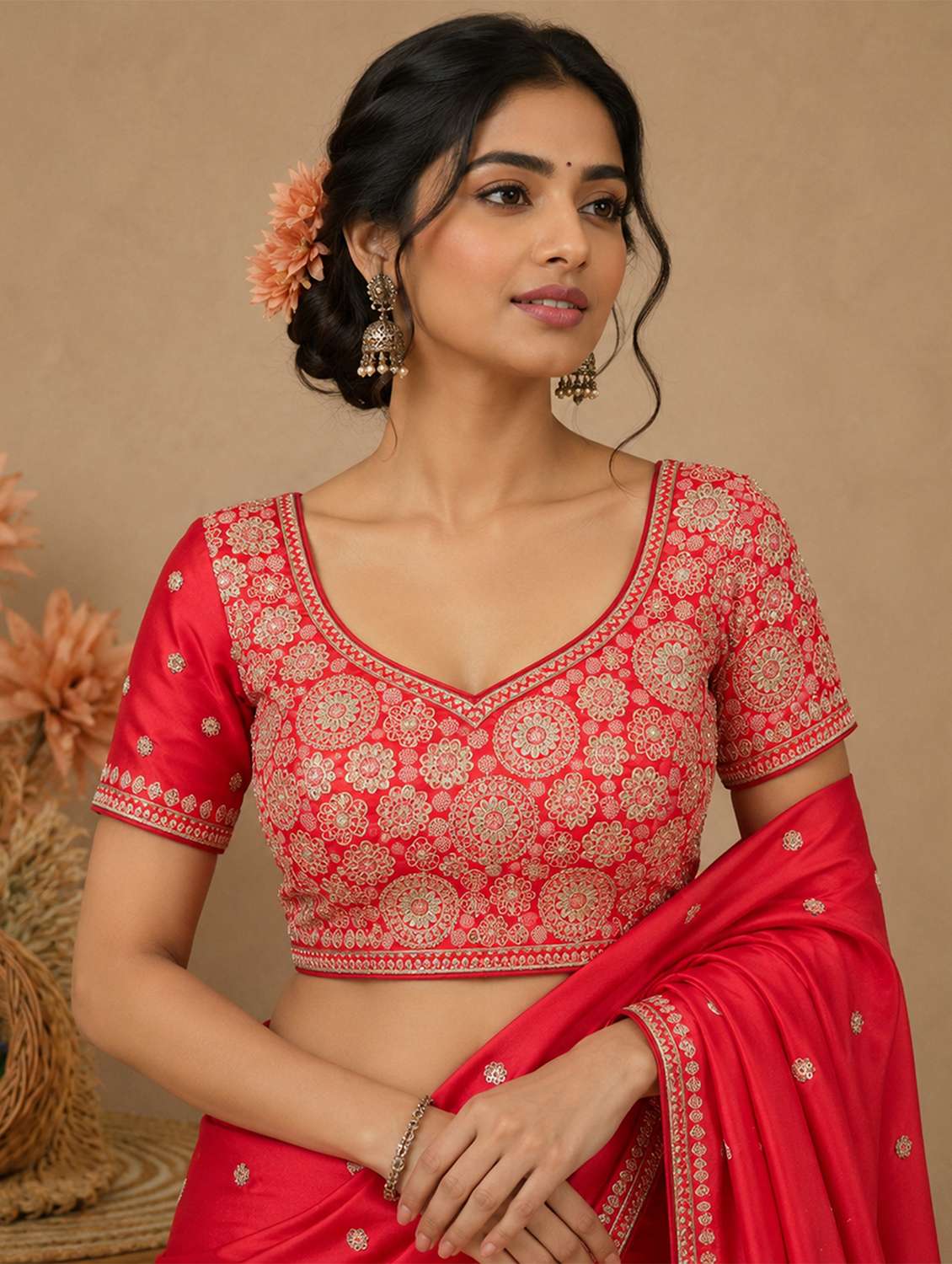 women embroidered short sleeve stitched blouse
