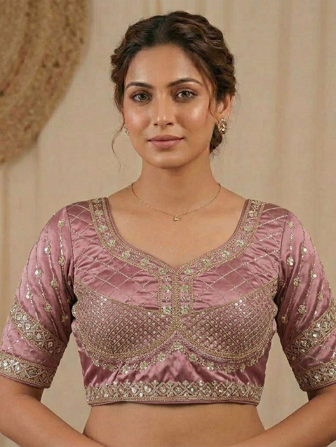 women embroidered short sleeve stitched blouse