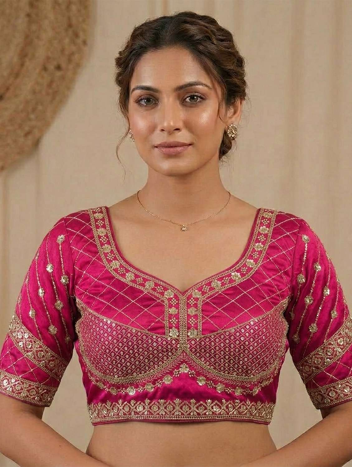 women embroidered short sleeve stitched blouse