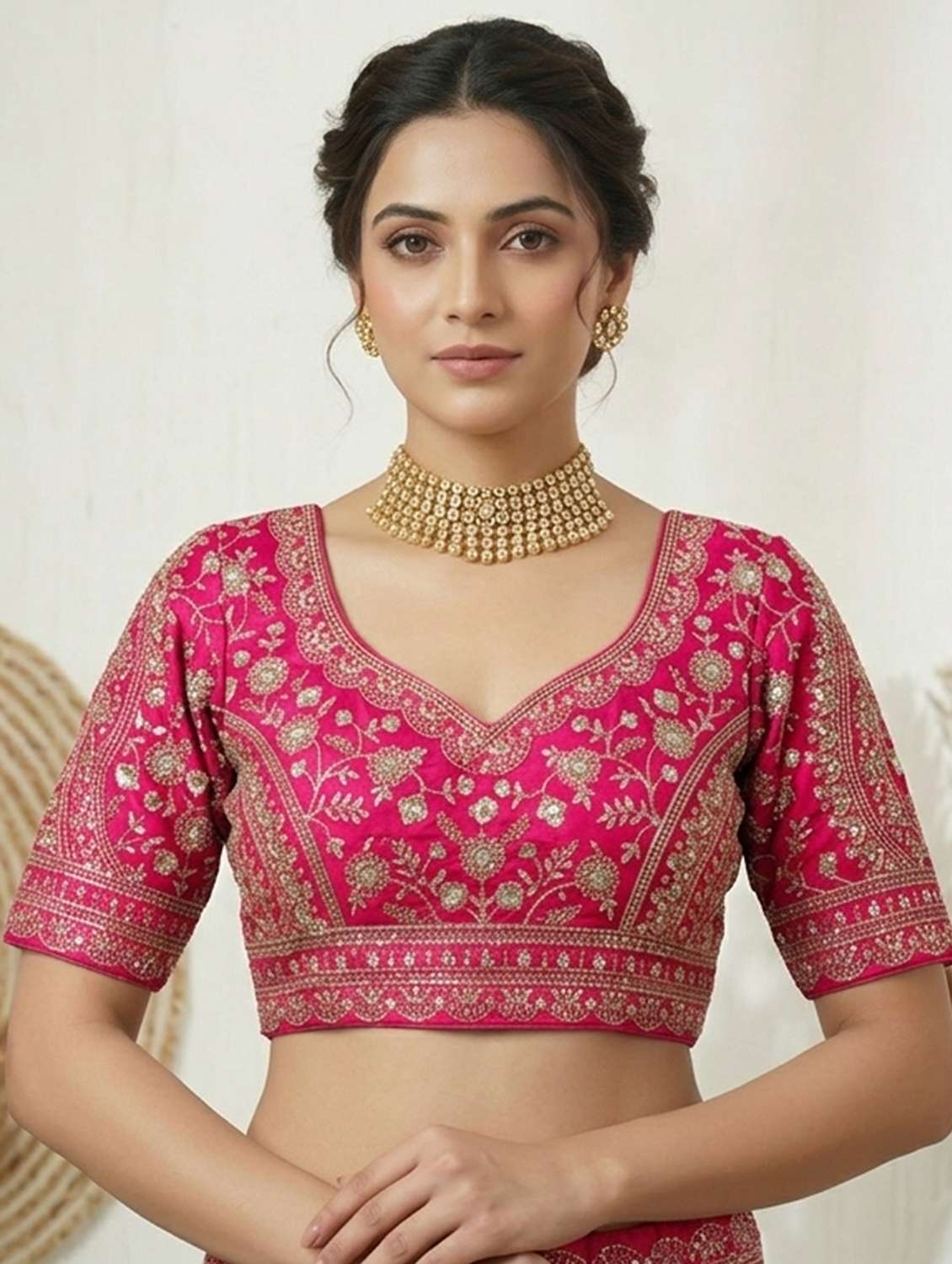 women embroidered short sleeve stitched blouse