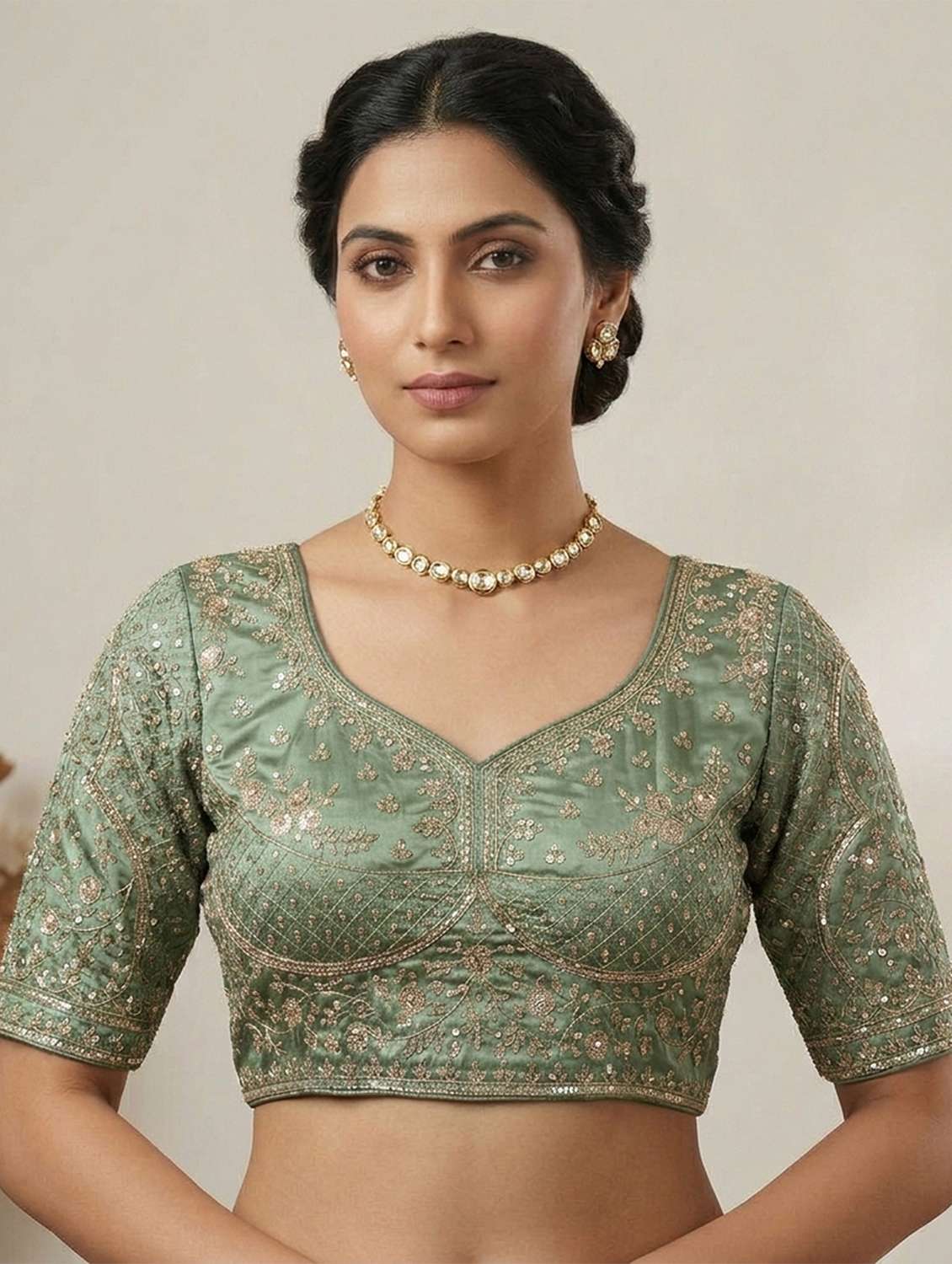 women embroidered short sleeve stitched blouse