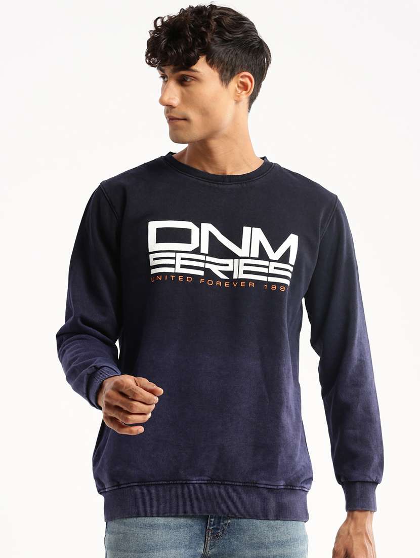 navy blue cotton chest print sweatshirt - 22505176 -  Standard Image - 2