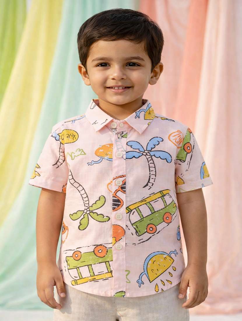 boys printed short sleeve casual shirt