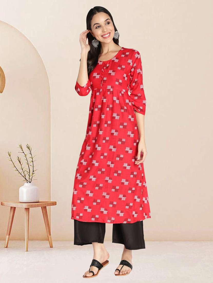 women printed round neck kurta and pant set - 22505217 -  Standard Image - 2