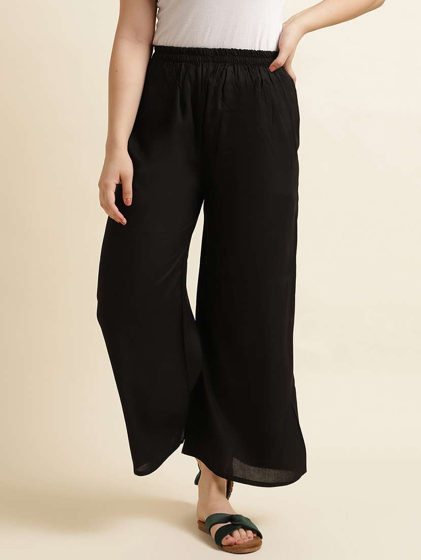 women solid mid rise straight fit palazzo - 22505220 -  Standard Image - 2