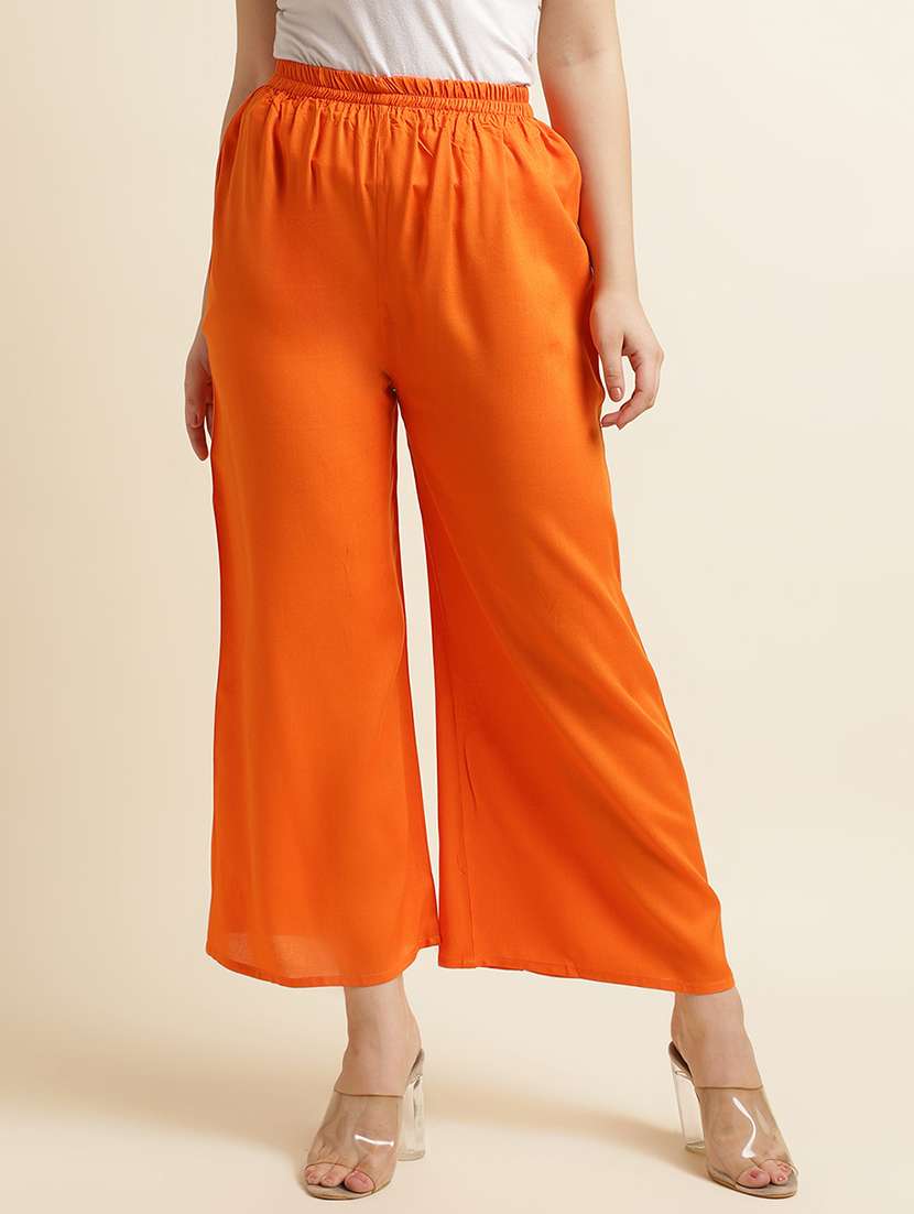 women solid mid rise relaxed fit palazzo - 22505230 -  Standard Image - 2