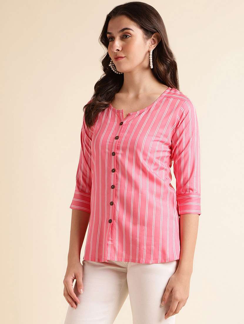 women striped round neck regular top - 22505237 -  Standard Image - 2