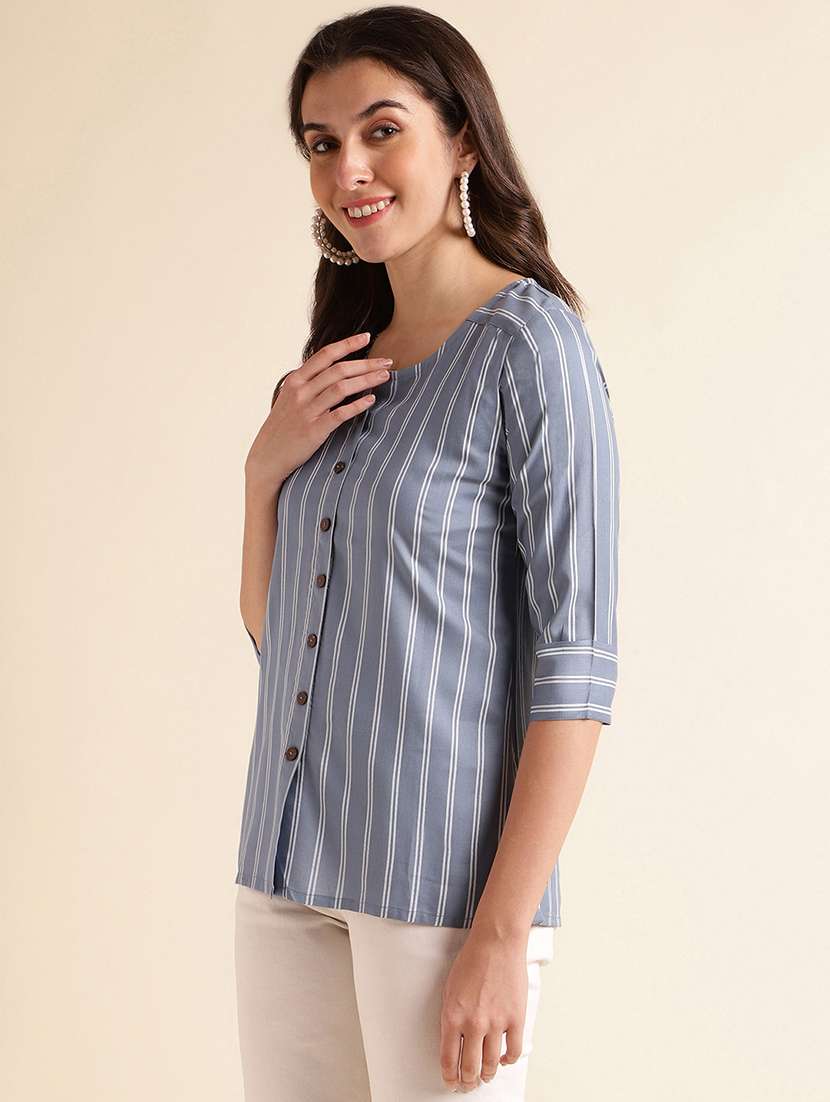 Women Striped Round Neck Regular Top - 22505240 -  Standard Image - 2