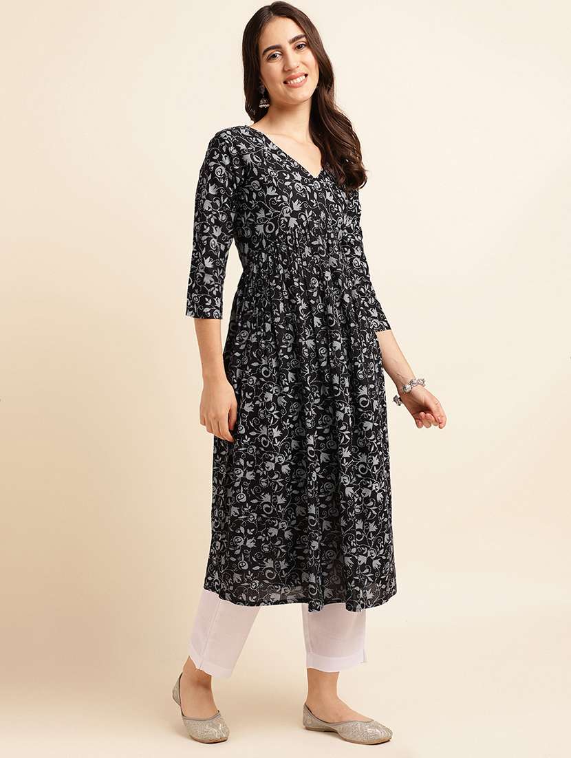 women printed v neck flared kurta - 22505245 -  Standard Image - 2