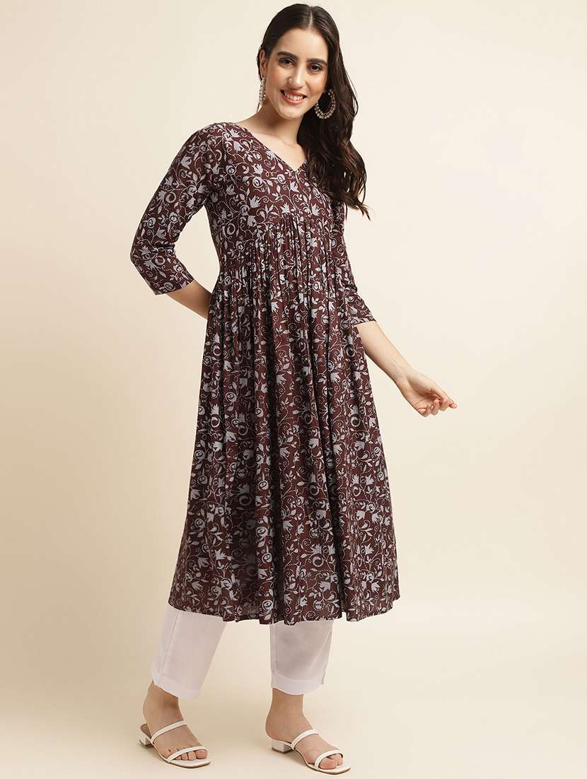 women printed v neck flared kurta - 22505246 -  Standard Image - 2