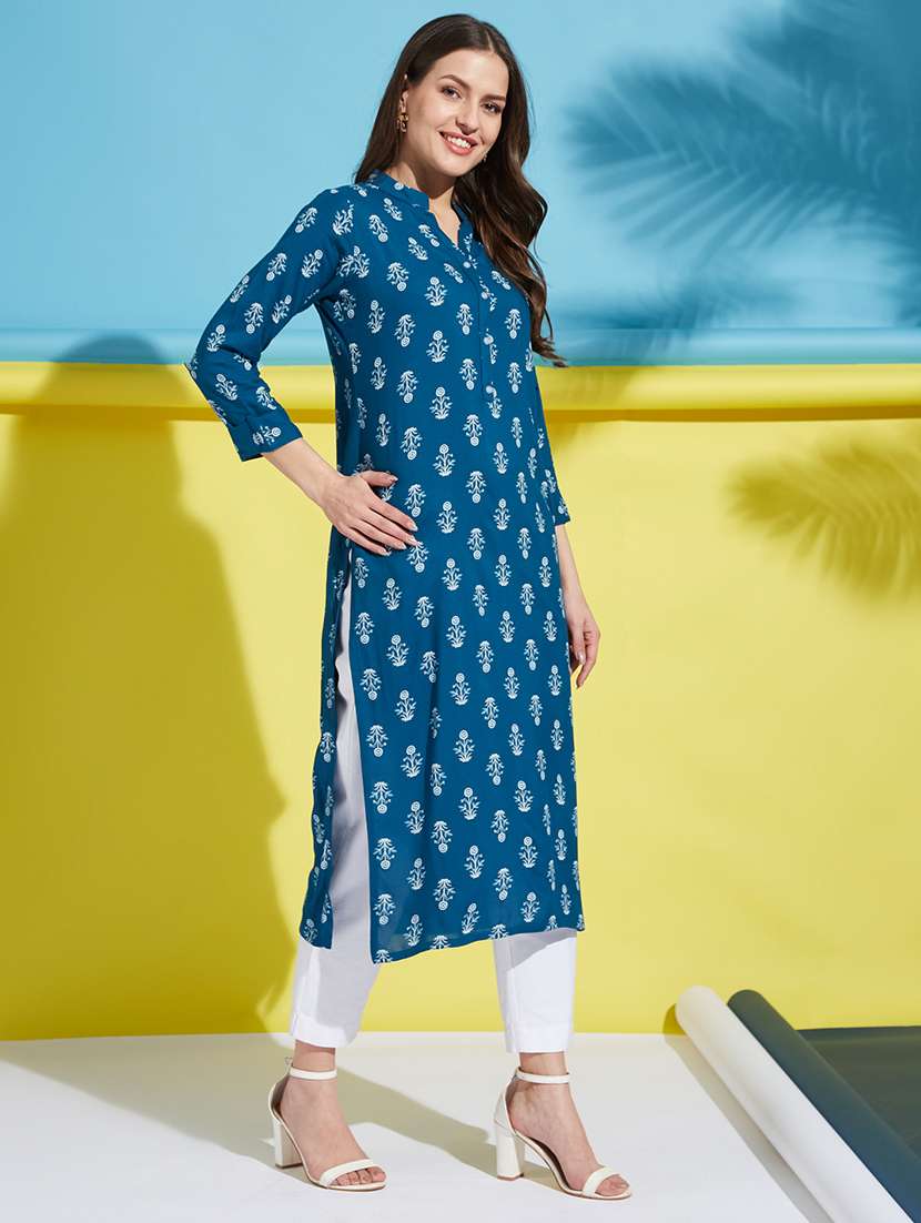 women printed mandarin collared straight kurta - 22505251 -  Standard Image - 2