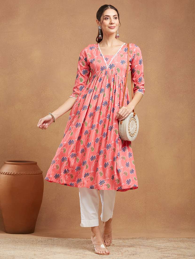 women printed square neck flared kurta - 22505252 -  Standard Image - 2