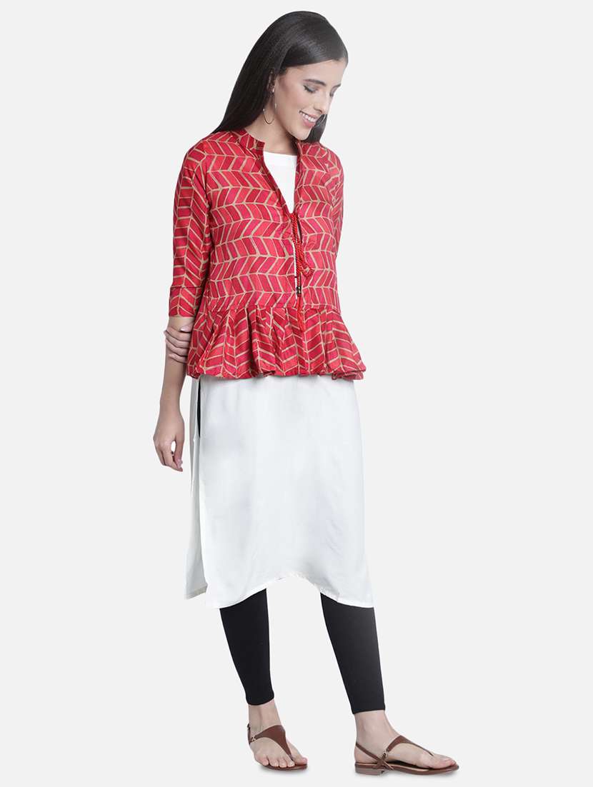 women printed three quarter sleeves jacket - 22505254 -  Standard Image - 2