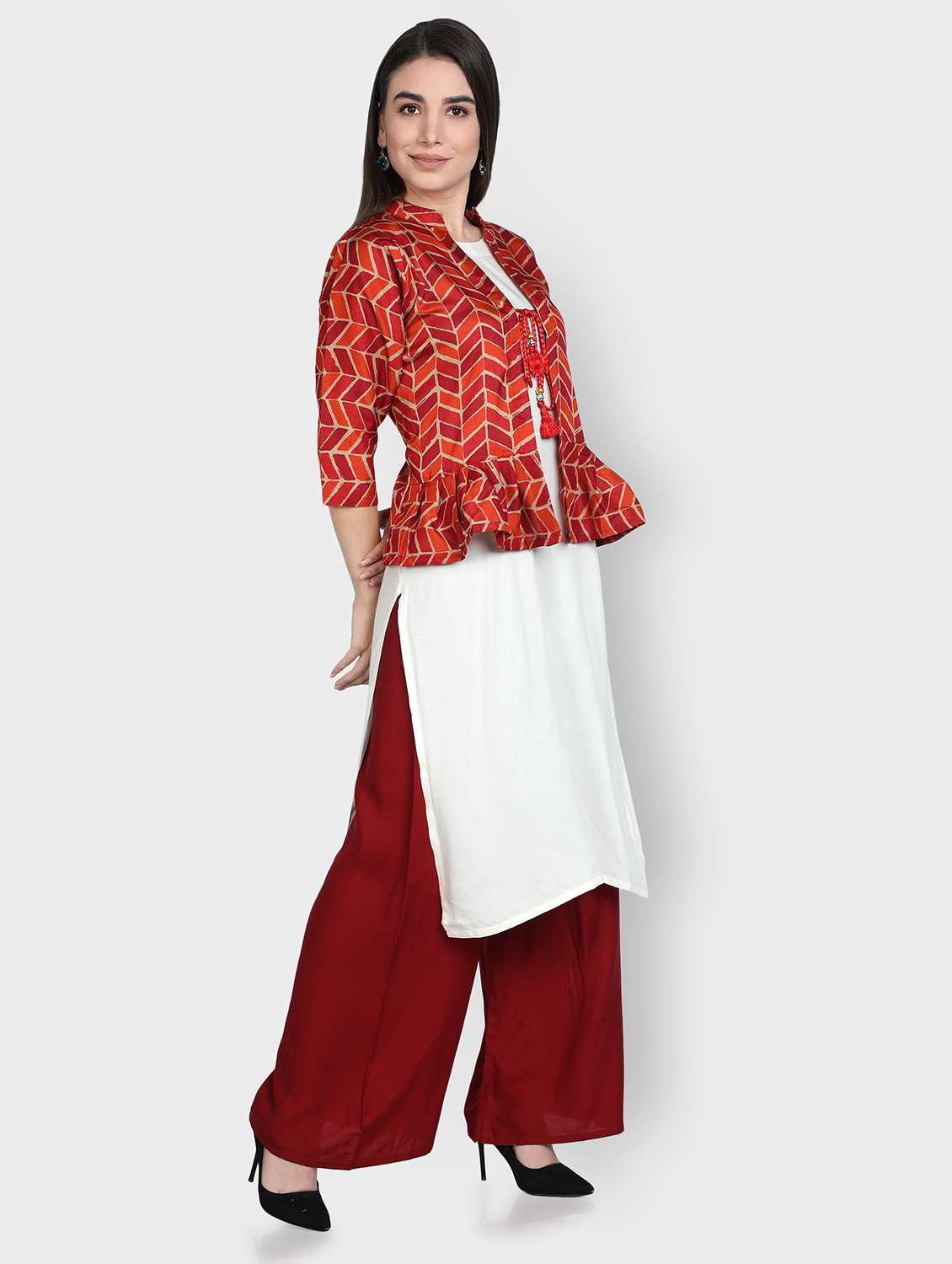 women printed three quarter sleeves jacket - 22505255 -  Standard Image - 2