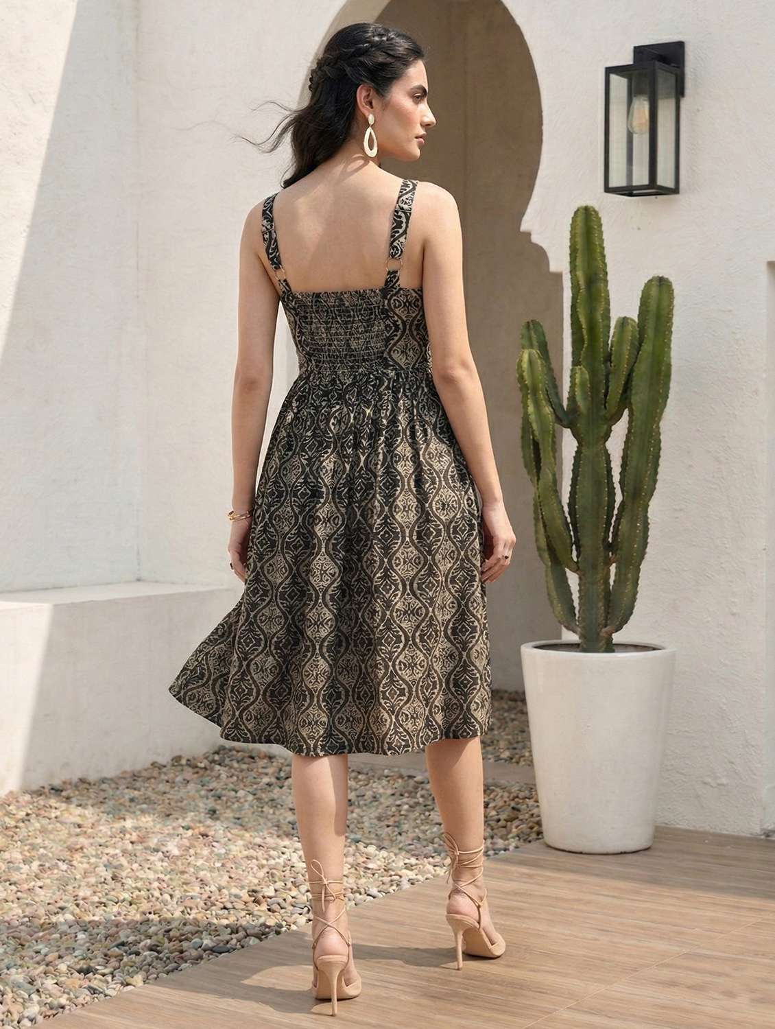 women printed sleeveless a-line dress - 22505262 -  Standard Image - 2