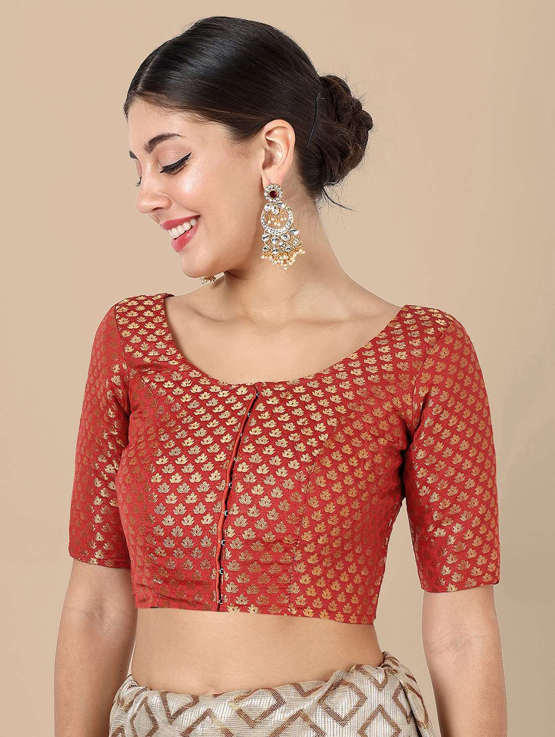 women self design round neck stitched blouse - 22505292 -  Standard Image - 2