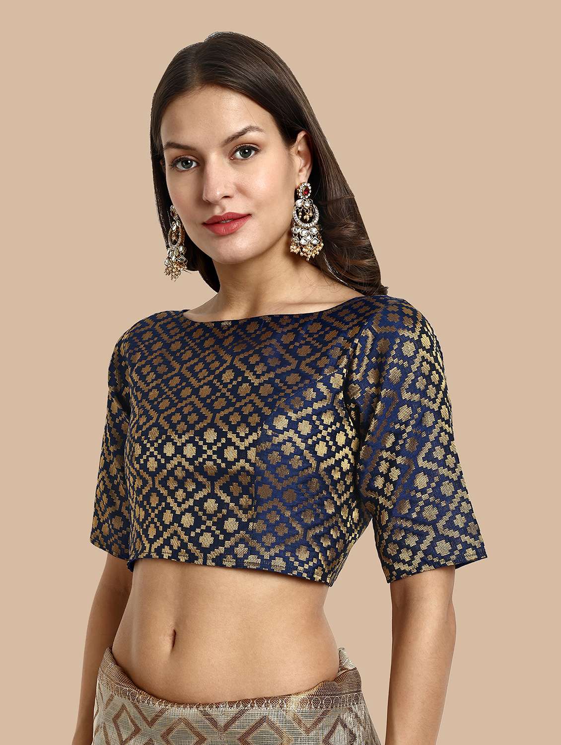 Women Self Design Boat Neck Stitched Blouse - 22505298 -  Standard Image - 2
