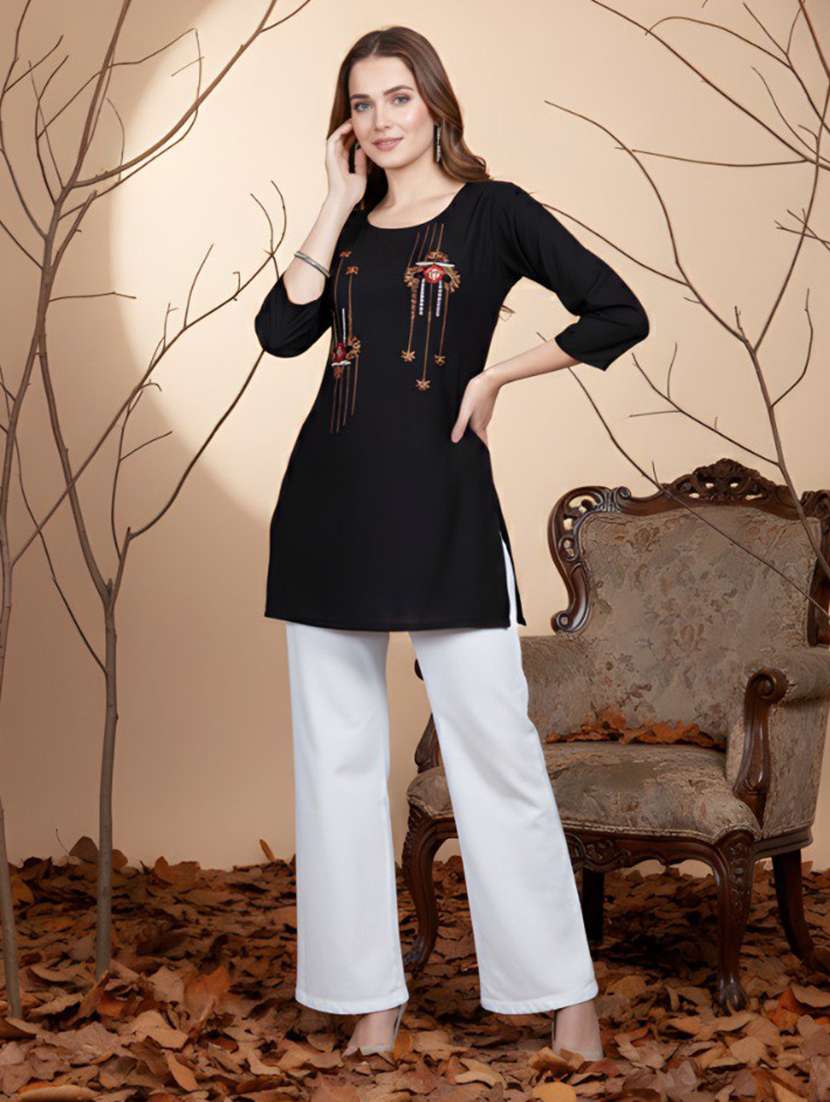 women embroidered three quarter sleeve straight kurti - 22505310 -  Standard Image - 2