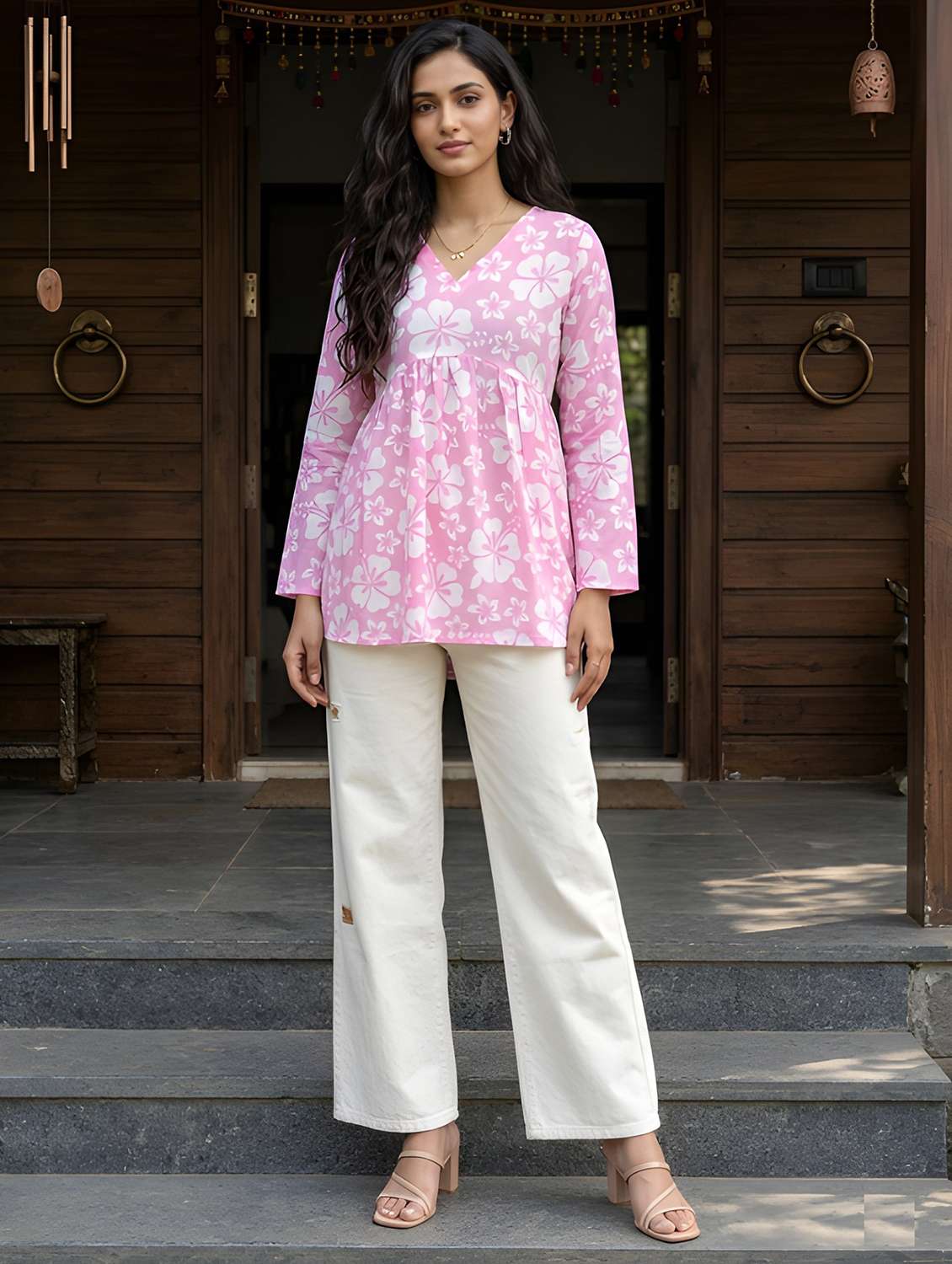 women printed long sleeve a-line kurti - 22505323 -  Standard Image - 2