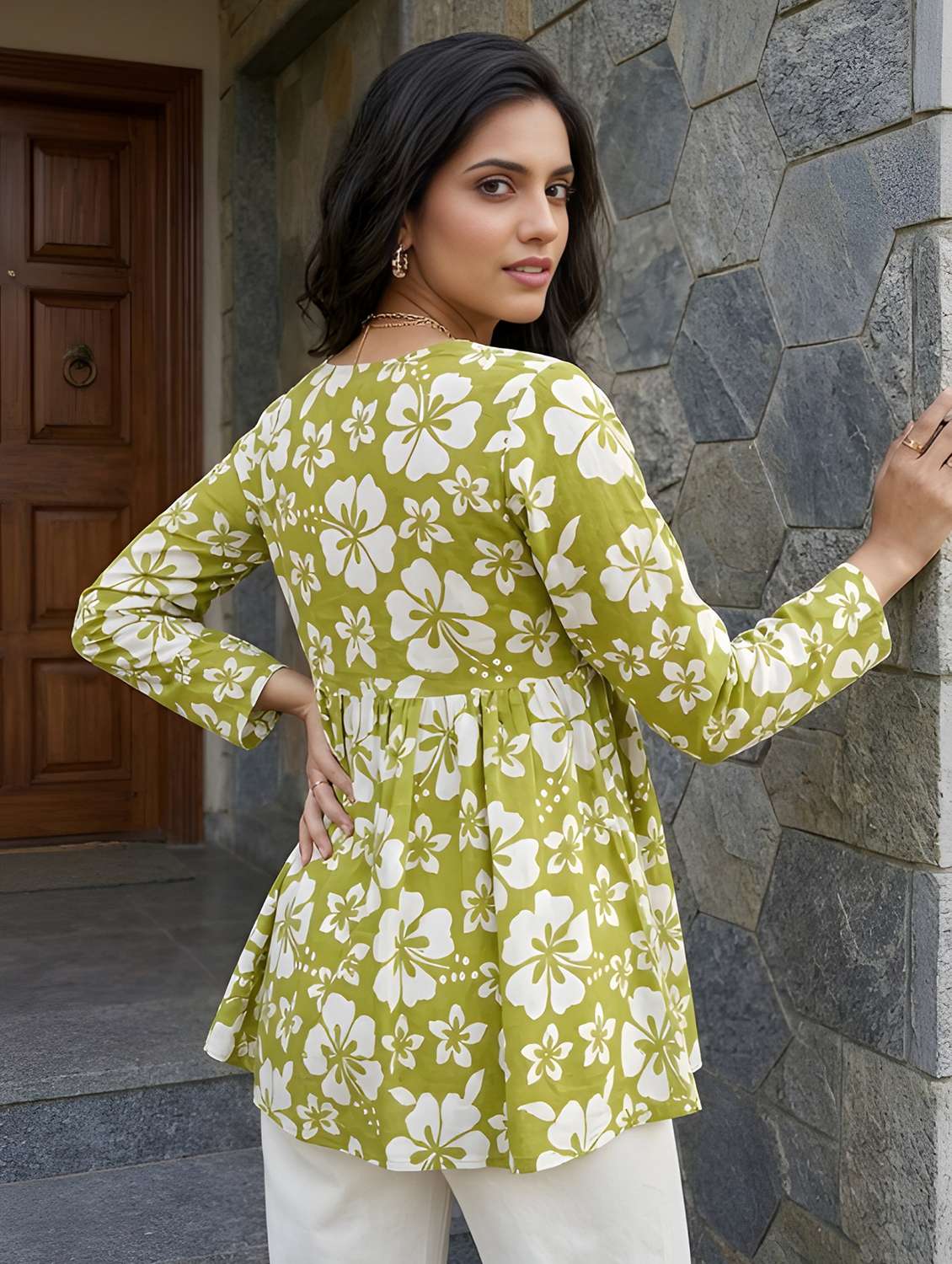 women printed long sleeve a-line kurti - 22505325 -  Standard Image - 2