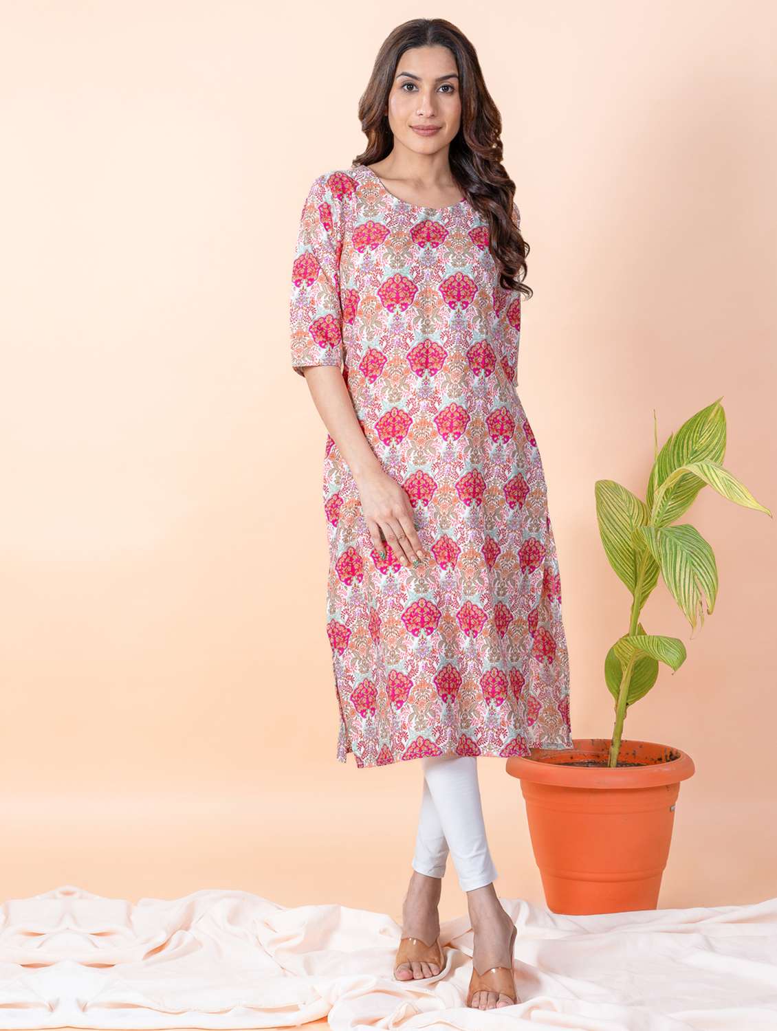 women printed round neck straight kurta - 22505385 -  Standard Image - 2