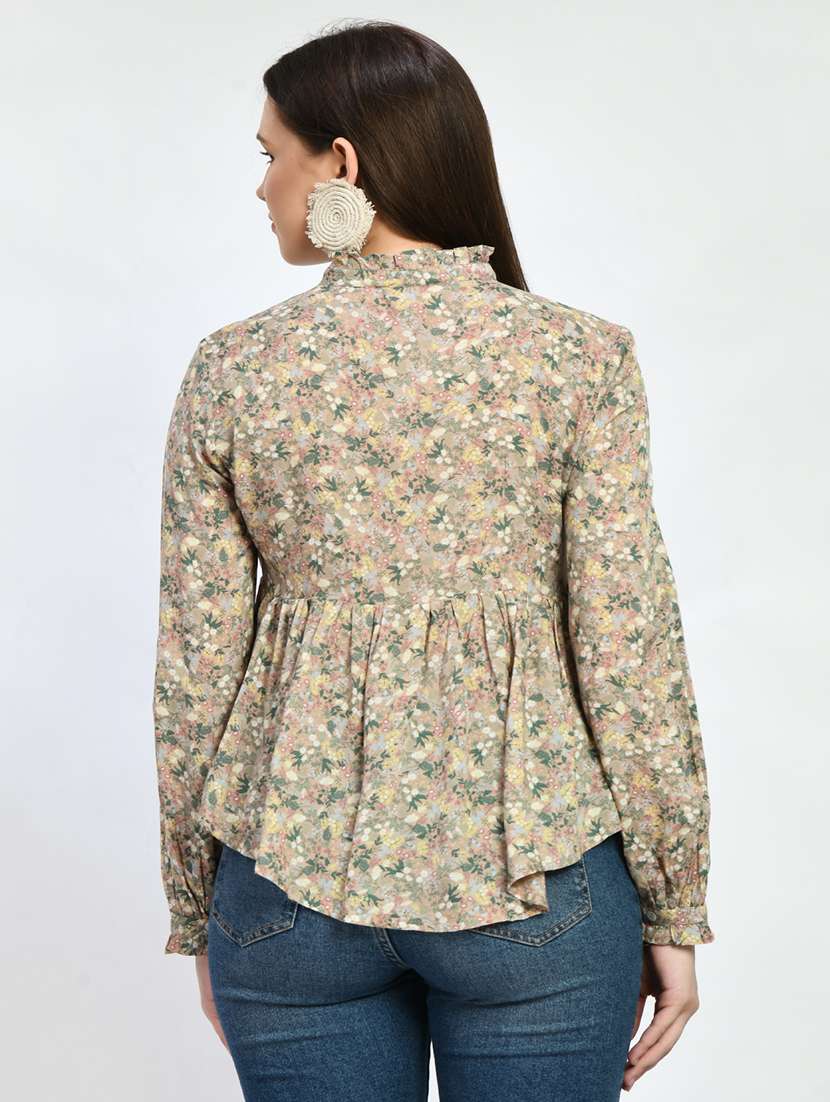 woemn printed long sleeve peplum top - 22505402 -  Standard Image - 2
