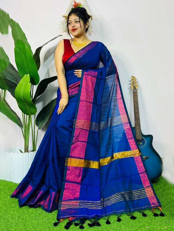 women solid with bordered saree with blouse - 22505414 -  Standard Image - 2