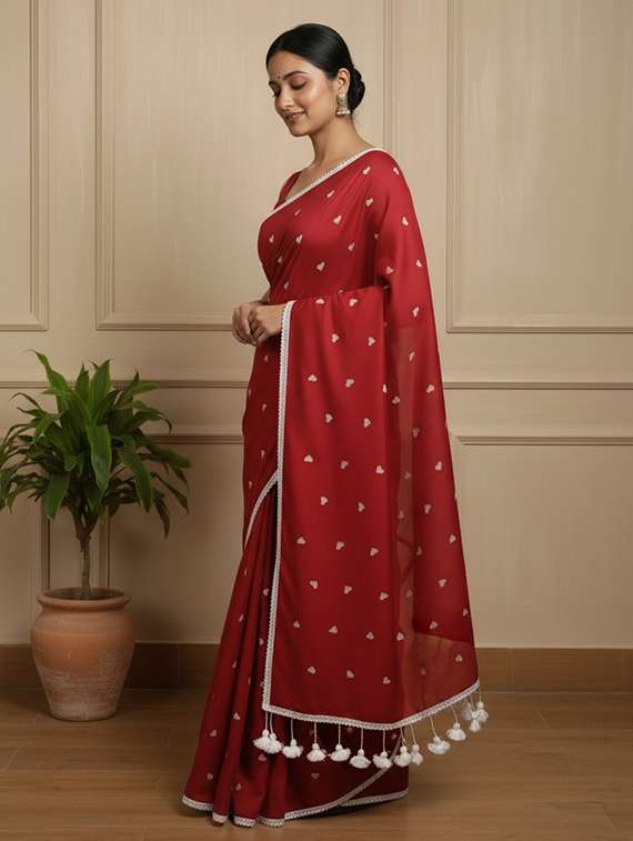 women solid with work handloom saree with blouse - 22505454 -  Standard Image - 2
