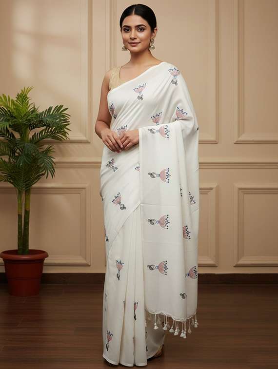 Women Solid With Work Handloom Saree With Blouse - 22505455 -  Standard Image - 2