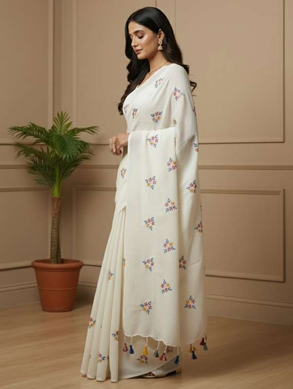 Women Solid With Work Handloom Saree With Blouse - 22505456 -  Standard Image - 2