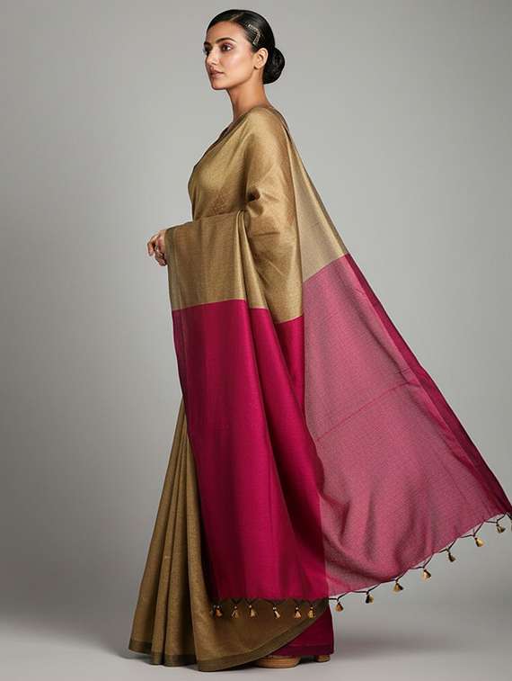 women solid handloom saree with blouse - 22505470 -  Standard Image - 2