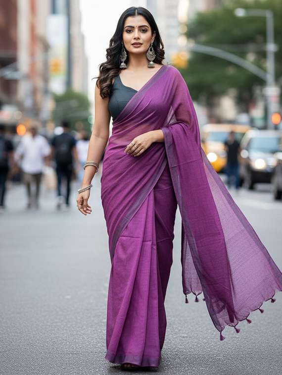 women solid handloom saree with blouse