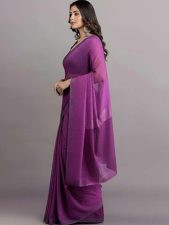 women solid handloom saree with blouse - 22505475 -  Standard Image - 2