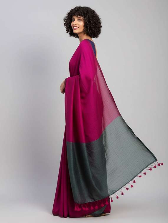women solid handloom saree with blouse - 22505480 -  Standard Image - 2