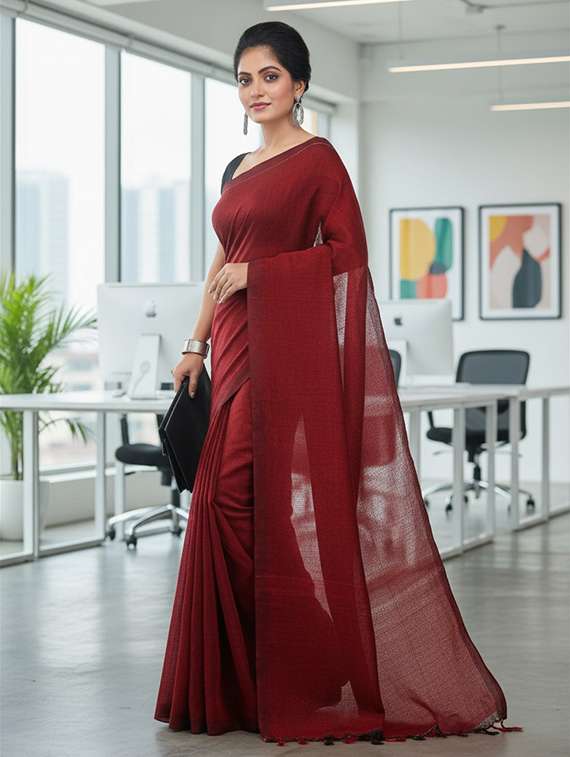 women solid handloom saree with blouse - 22505493 -  Standard Image - 2