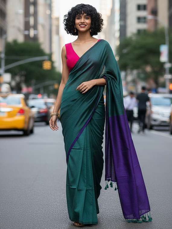 women solid handloom saree with blouse