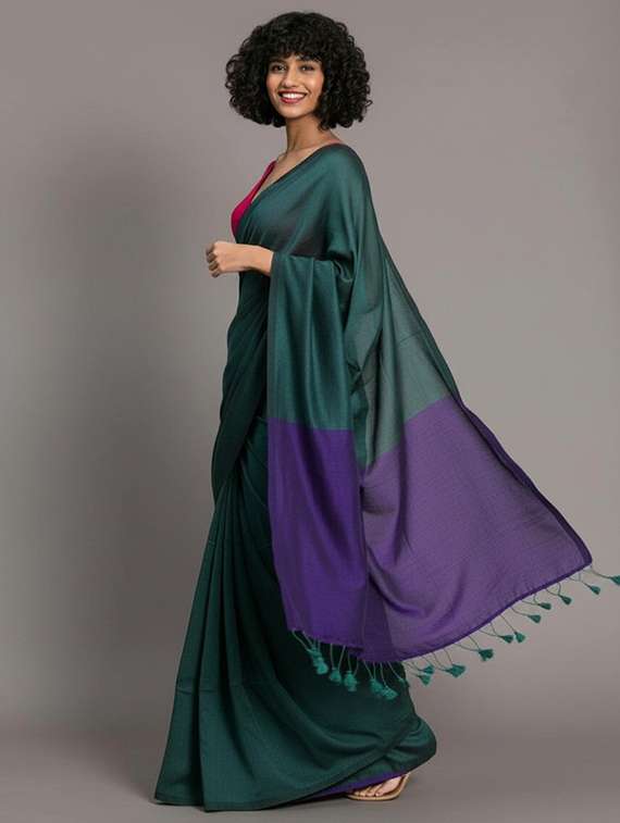 women solid handloom saree with blouse - 22505497 -  Standard Image - 2