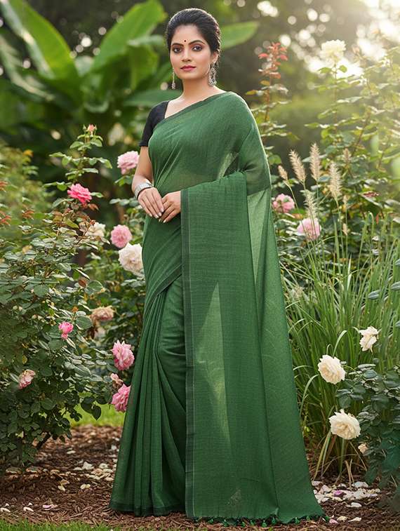 women solid handloom saree with blouse - 22505498 -  Standard Image - 2