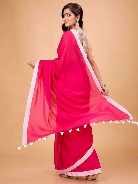 women solid with bordered handloom saree with blouse - 22505501 -  Standard Image - 2