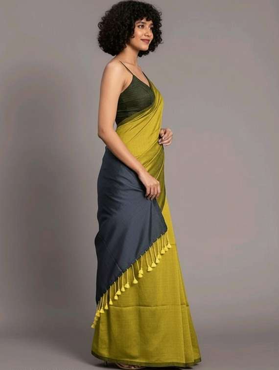 women solid handloom saree with blouse - 22505505 -  Standard Image - 2