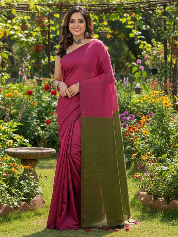 women solid handloom saree with blouse - 22505513 -  Standard Image - 2